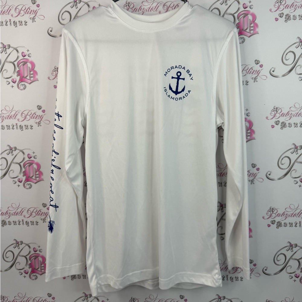 Ultra club rash guard shirt Florida fish White Long Sleeve Tee with Blue Accents
